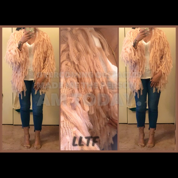 Fringe Sweater Cardigan- BLUSH - Picture 3 of 8